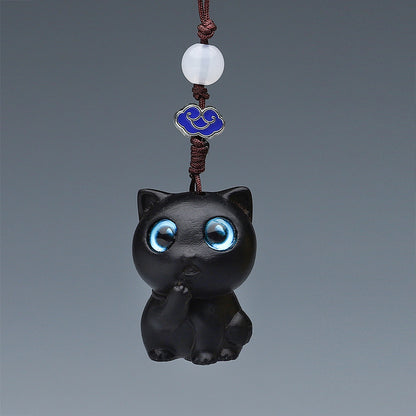 Wood Carving Little Black Cat Mini Doll Decoration Handicraft