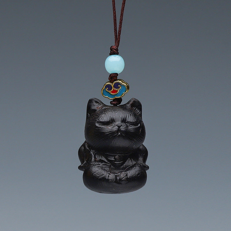 Wood Carving Little Black Cat Mini Doll Decoration Handicraft