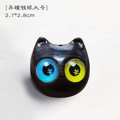 Wood Carving Little Black Cat Mini Doll Decoration Handicraft