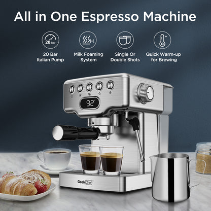 Geek Chef Espresso Machine, 20 Bar Espresso Machine With Milk Frother For Latte.