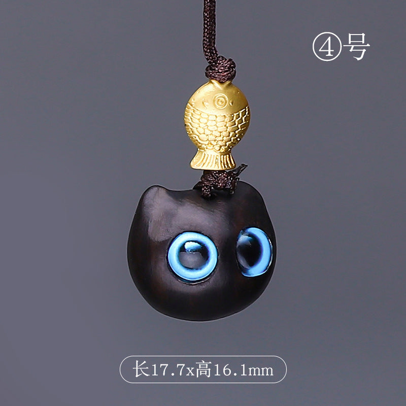 Wood Carving Little Black Cat Mini Doll Decoration Handicraft