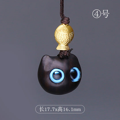 Wood Carving Little Black Cat Mini Doll Decoration Handicraft