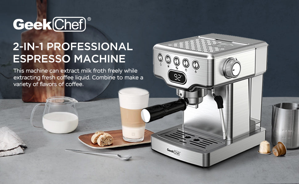 Geek Chef Espresso Machine, 20 Bar Espresso Machine With Milk Frother For Latte.